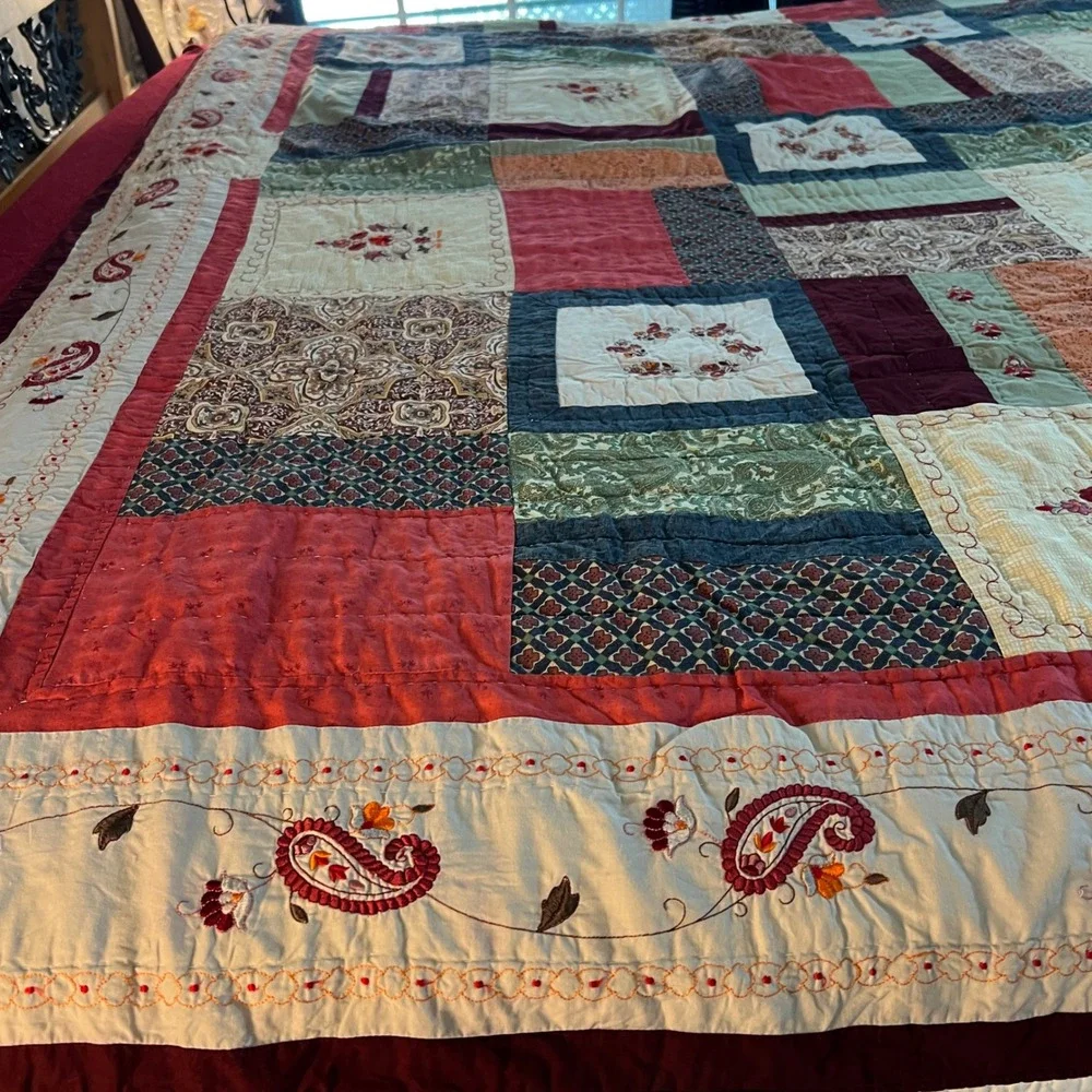 Handmade‎ Bohemian Patchwork Quilt Set Floral Paisley Embroidered king
